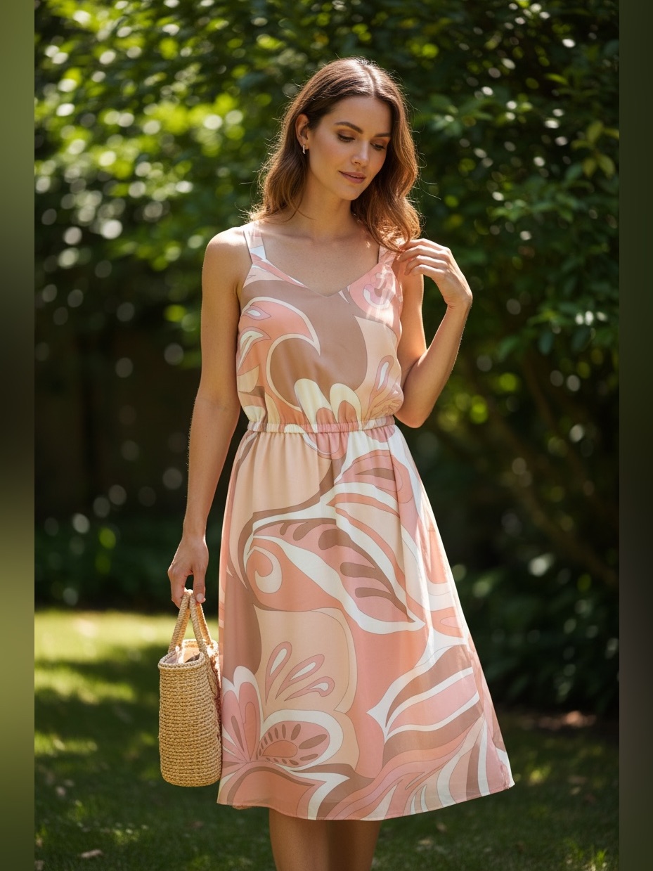 W By Worth Peach And White One-Shoulder Tie Midi Dress
